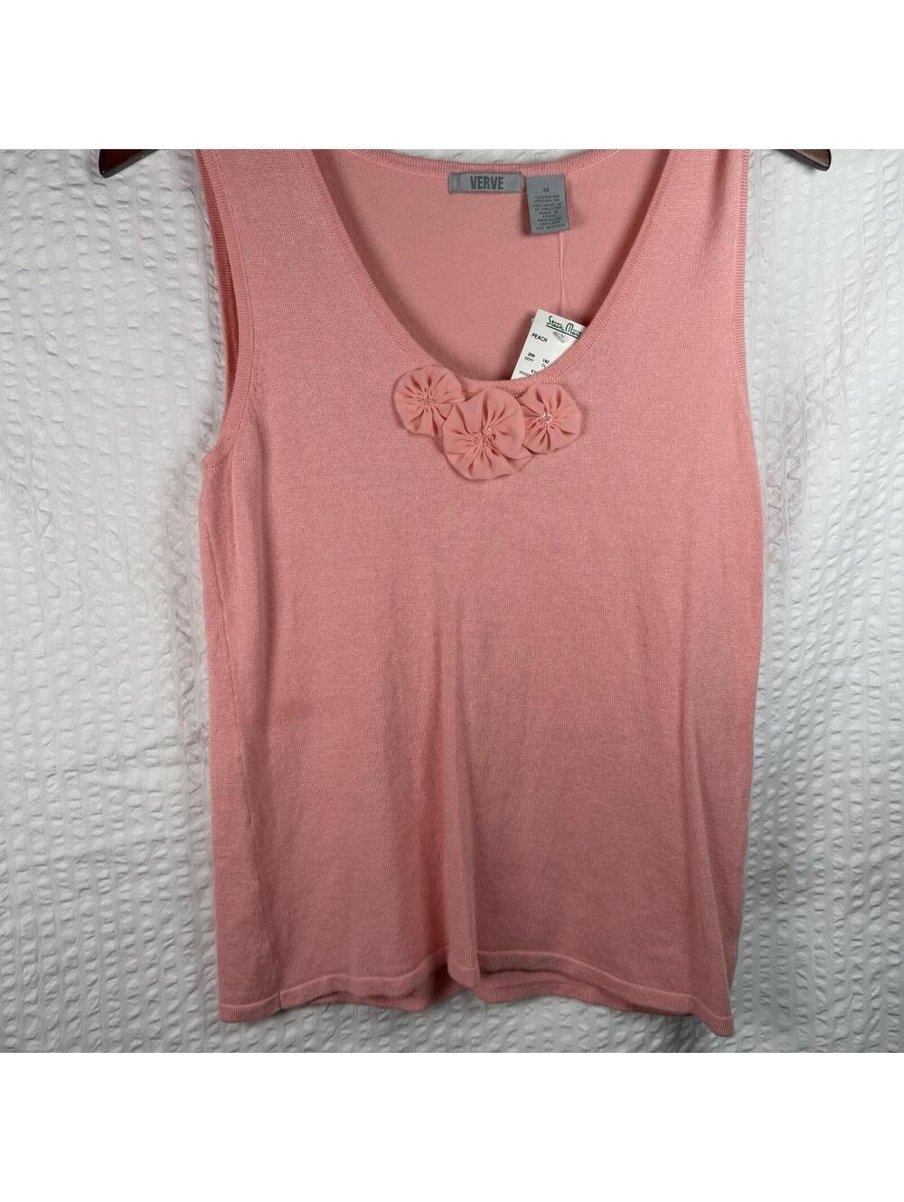 Verve Sleeveless Ruffled Flowers Coral/Pink Sweater Shirt-M Feminine NWT